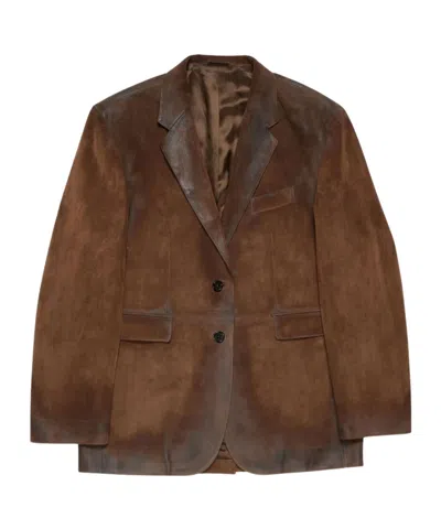 Acne Studios Suede Suit Jacket In Burgundy