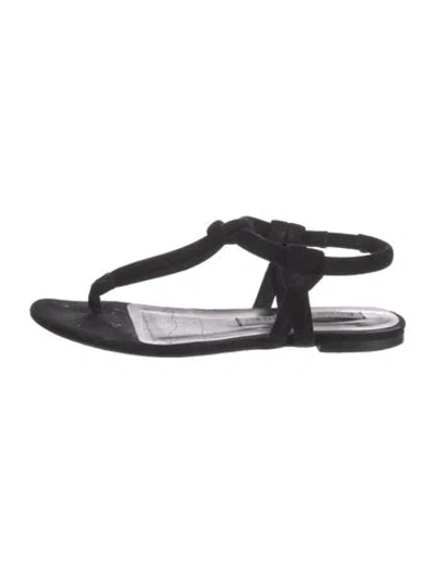 Pre-owned Acne Studios Suede T-strap Sandals In Black