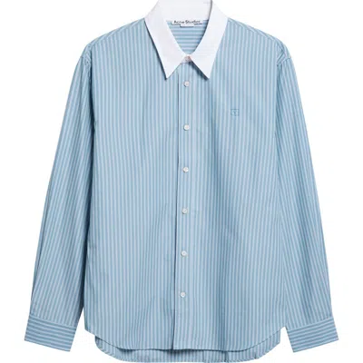 Acne Studios Sunnie Stripe Organic Cotton Poplin Button-up Shirt In Blue