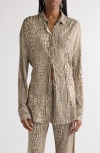Acne Studios Suri Croc Print Jersey Button-up Shirt In Multi Grey