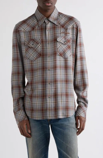 Acne Studios Surrow Embroidered Logo Plaid Flannel Western Shirt In Multi
