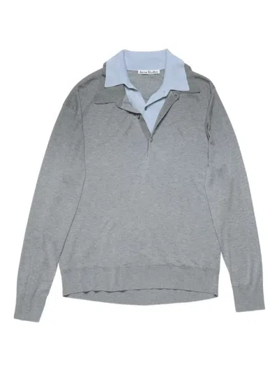 Acne Studios Layered Silk-blend Polo Sweater In Gray