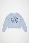 Acne Studios Sweater Logo Print Distressed In Blue Melange
