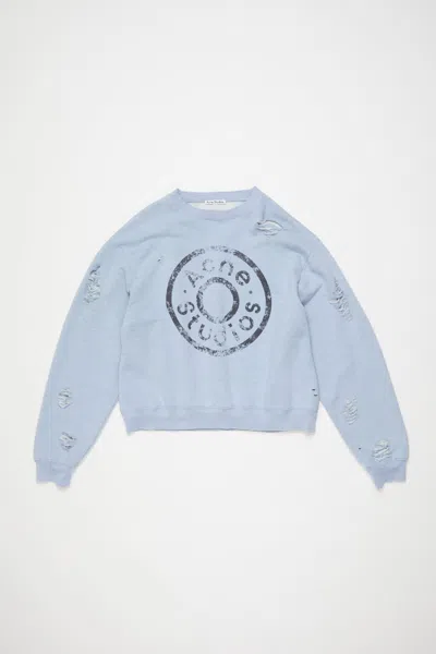 Acne Studios Sweater Logo Print Distressed In Blue Melange