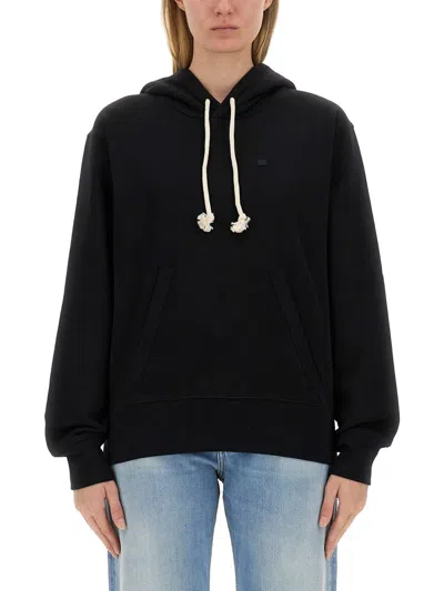 Acne Studios Relaxed Fit Sweatshirt With Hood And Face Patch Detail In Black