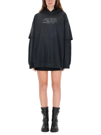 Acne Studios Hooded Long Sleeve Printed Sweatshirt In Blue