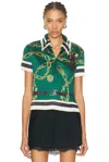 Acne Studios Syndia Pleated Printed Twill Polo Shirt In Green