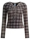 Acne Studios Long Sleeve Fitted Plaid T-shirt With Drawstring In Multi