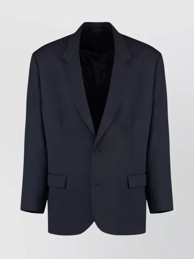 Acne Studios Tailored Wool Blend Blazer With Notch Lapel In Blue