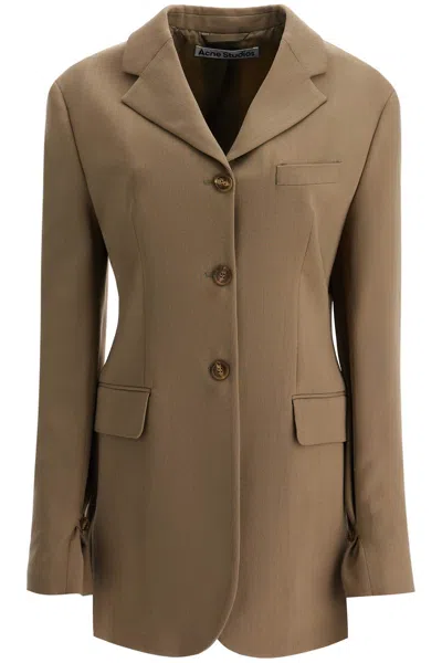 Acne Studios Wool Blend Crepe Single Breasted Blazer In Neutrals