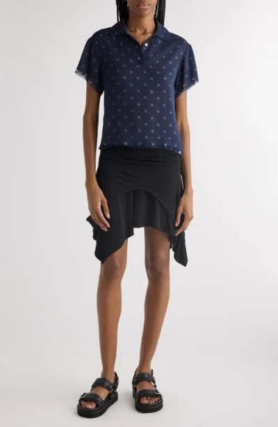 Acne Studios Polka-dot Crepe Polo Shirt In Navy/white
