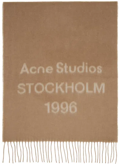 Acne Studios Tan Logo Jacquard Scarf In Brown