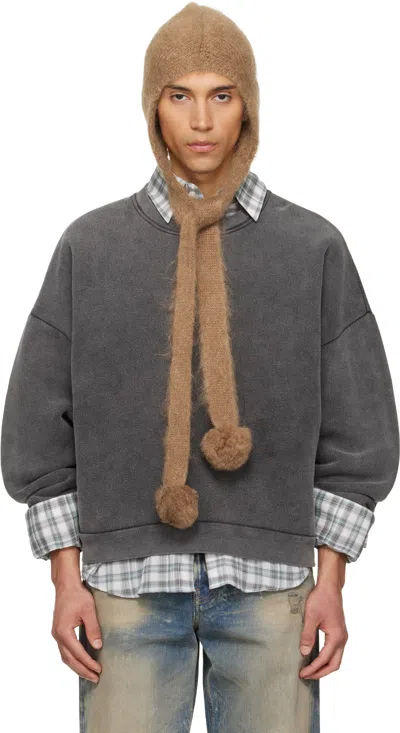 Acne Studios Tan Mohair Earflap Hood In Gray