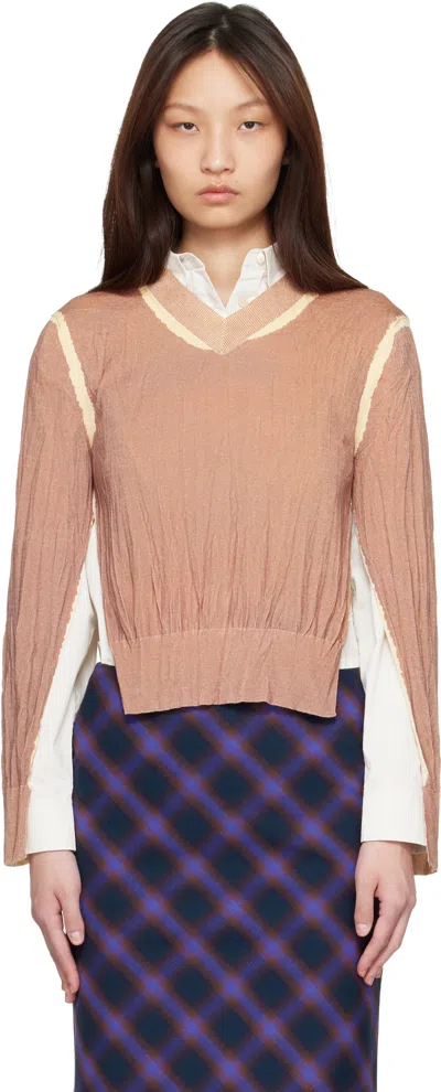 Acne Studios Tan Wrinkled V-neck Sweater