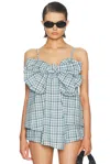Acne Studios Cotton Check Bow Blouse In Blue