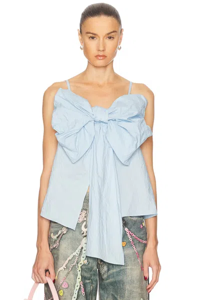 Acne Studios Blue Bow Strap Top In 228 Light Blue