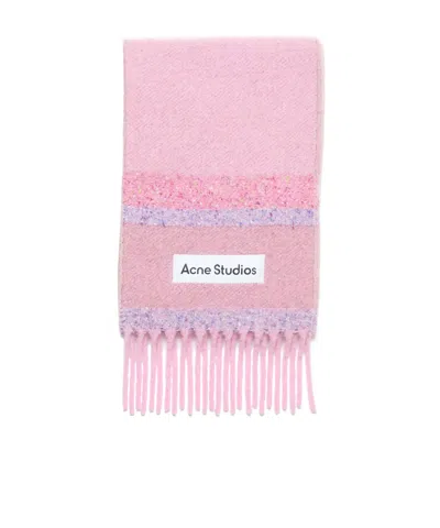 Acne Studios Pink Fringed Logo Scarf