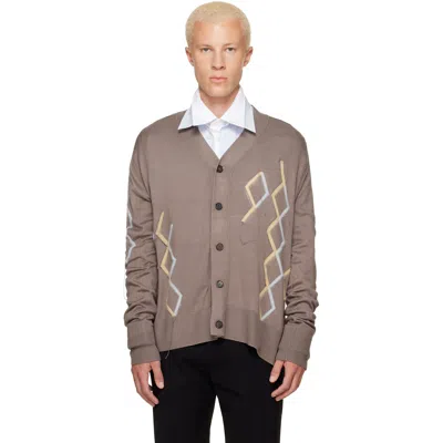 Acne Studios Taupe Argyle Knit Cardigan In Dia Taupe Brown