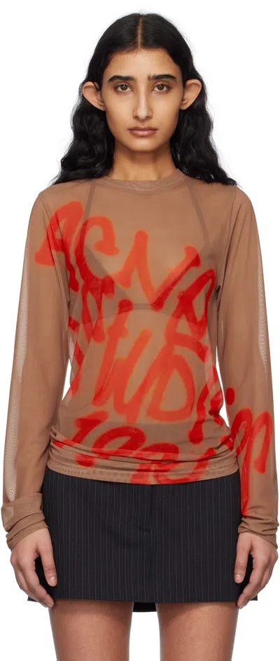 Acne Studios Taupe Long Sleeve Sprayed Logo T-shirt In Cgz Taupe Beige