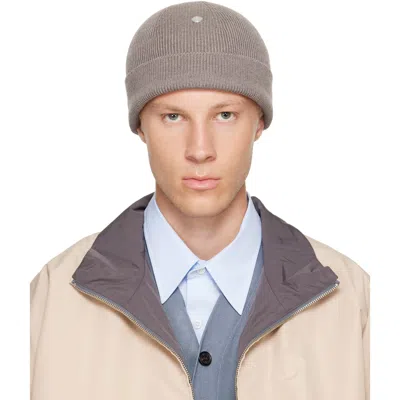 Acne Studios Taupe Wool Rivet Beanie In Dnd Warm Grey Melang