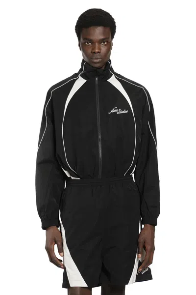 Acne Studios Technical Logo-embroidered Striped Cotton-blend Jacket In Black