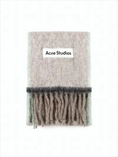 Acne Studios Textured Rectangular Scarf With Fringed Ends In Gray