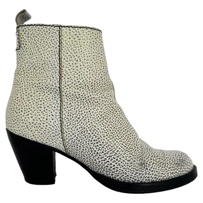 Pre-owned Acne Studios Textured Zip-up Ankle Boots In White Leather