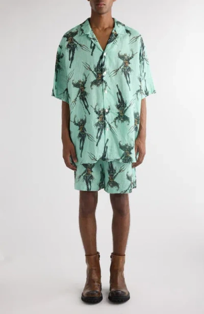 Acne Studios The Drowned Linen Camp Shirt In Green