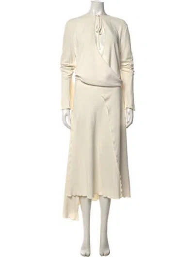 Pre-owned Acne Studios Tie Neck Midi Length Dress In Neutrals