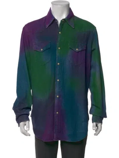 Pre-owned Acne Studios Tie-dye Print Long Sleeve Denim Shirt In Blue/green