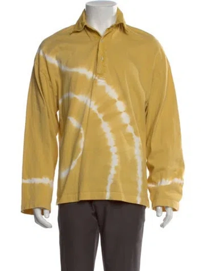 Pre-owned Acne Studios Tie-dye Print V-neck Polo Shirt In Yellow