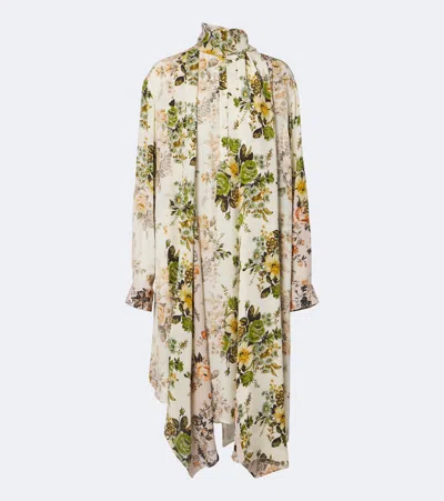 Acne Studios Tie-neck Floral Silk Georgette Midi Dress In Multi