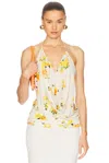 Acne Studios Floral Draped Jersey Top In Orange & White