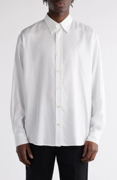 Acne Studios Tonal Pinstripe Lyocell Button-up Shirt In White