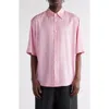 Acne Studios Tonal Stripe Short Sleeve Lyocell Button-up Shirt In Blush Pink