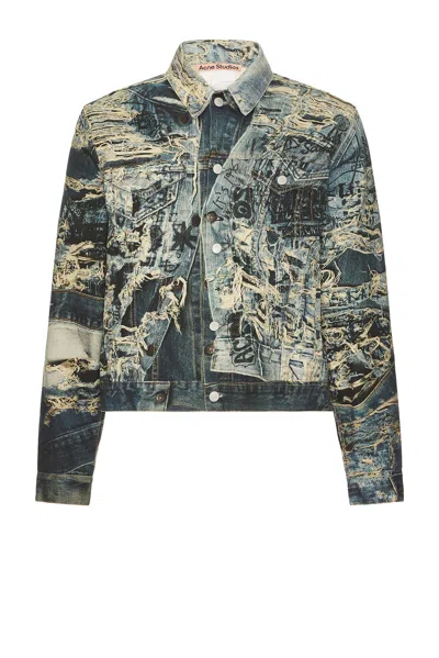 Acne Studios Rye Tlo Torn Scribble Denim Jacket In Blue