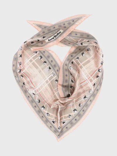 Acne Studios Triangular Bandana In Organic Silk With Check Print In Multi