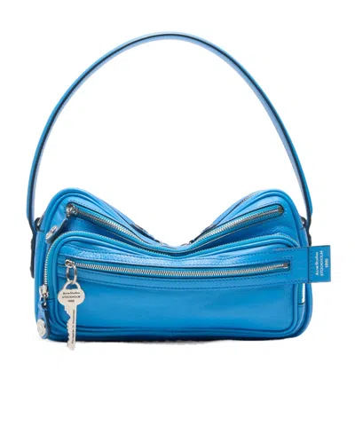 Acne Studios Triple-zip Leather Shoulder Bag In Blue