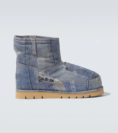 Acne Studios Denim-print Boots In Blue