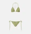 Acne Studios Denim Effect Triangle Bikini In Green