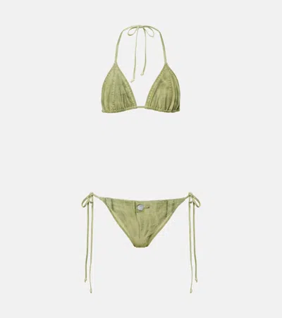 Acne Studios Denim Effect Triangle Bikini In Green