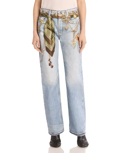 Acne Studios Trompe L'il Scarf Print Straight Leg Jeans In Light Blue
