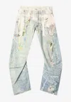 Acne Studios Distressed Printed Barrel-leg Jeans In Blue