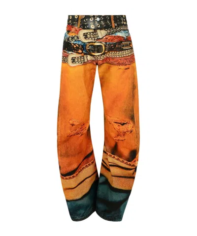 Acne Studios 2006m Stacked Belts Trompe L'oeil Denim Jean In Orange