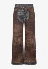 Acne Studios Wide Leg Patchwork Jeans With Button And Loops In Brown