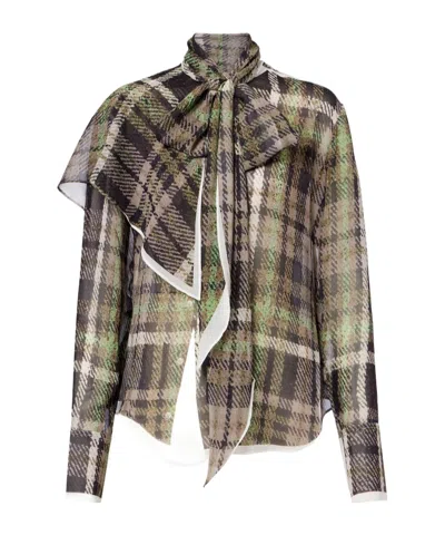Acne Studios Trompe L'oeil Tie-neck Silk Blouse In Green