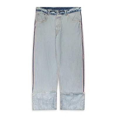 Acne Studios Turn Up Rhinestone Trousers In Blue