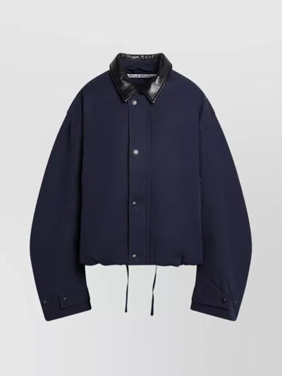 Acne Studios Twill Jacket With Leather Collar And Drawstring In Blue