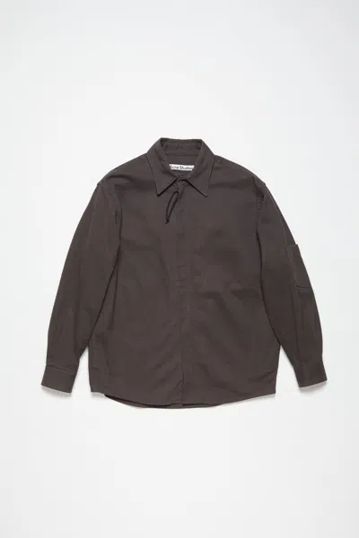 Acne Studios Twill Zipper Overshirt Jacket In Stone Black