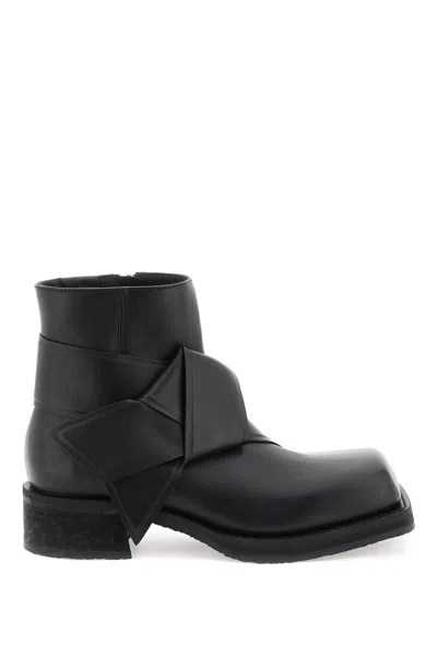 ACNE STUDIOS TWISTED MUSUBI KNOT LEATHER ANKLE BOOTS